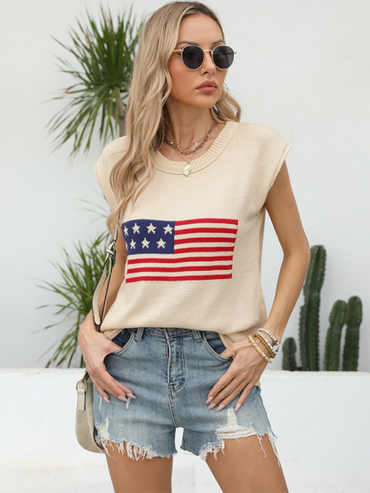 Independence Day Flag Knit Short Sleeve Sweater