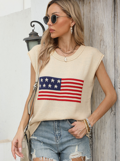 Independence Day Flag Knit Short Sleeve Sweater