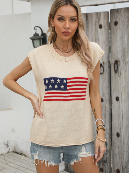 Independence Day Flag Knit Short Sleeve Sweater