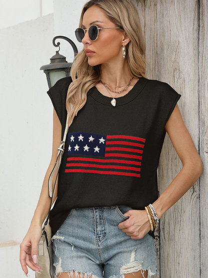 Independence Day Flag Knit Short Sleeve Sweater