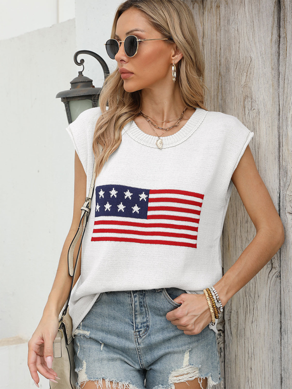 Independence Day Flag Knit Short Sleeve Sweater