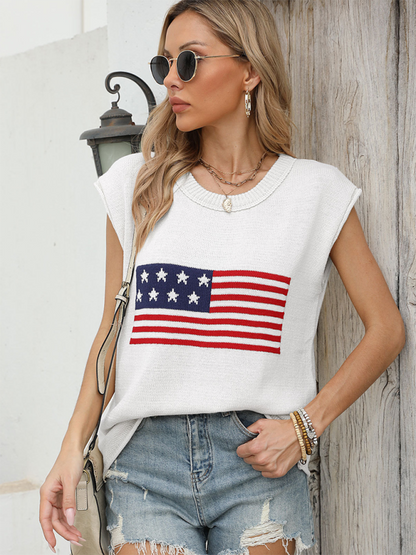 Independence Day Flag Knit Short Sleeve Sweater