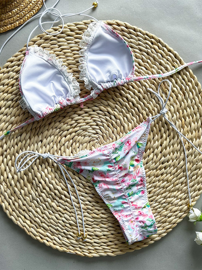 Floral Lace-Up Two-Piece Swimsuit