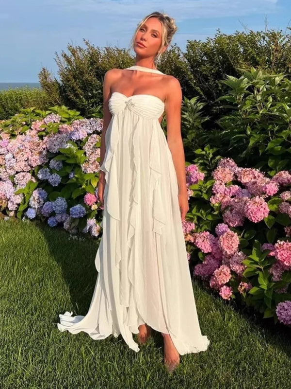 New holiday style French romantic fashion lace tube top halter dress
