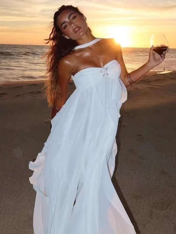 New holiday style French romantic fashion lace tube top halter dress